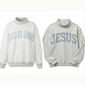 J3. "God is Good/Jesus" Ash Gray/Mint Reversible Mock Neck Sweatshirt